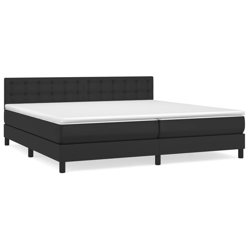 Pat box spring cu saltea, negru, 200x200 cm, piele ecologică