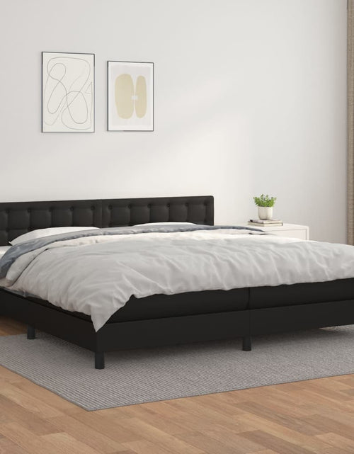 Încărcați imaginea în vizualizatorul Galerie, Pat box spring cu saltea, negru, 200x200 cm, piele ecologică
