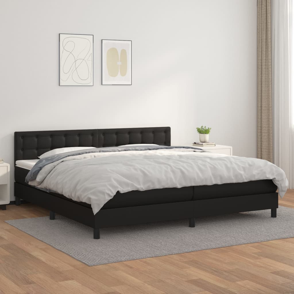 Pat box spring cu saltea, negru, 200x200 cm, piele ecologică