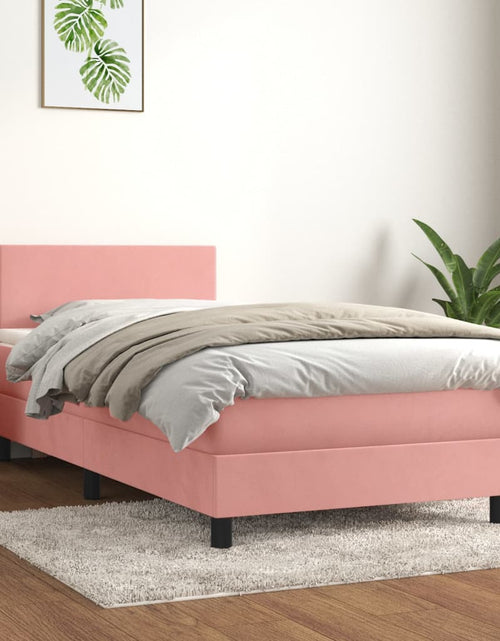 Загрузите изображение в средство просмотра галереи, Pat box spring cu saltea, roz, 80x200 cm, catifea
