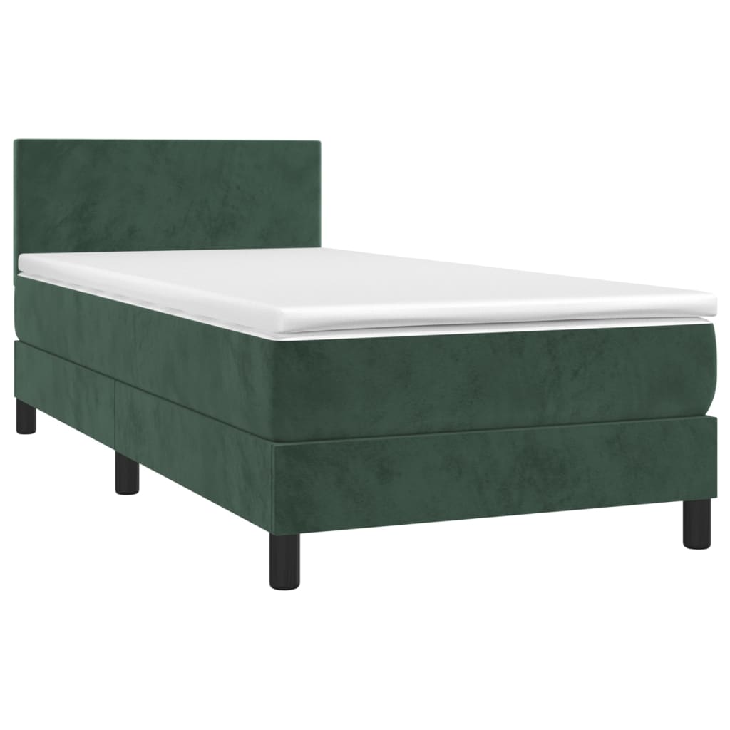 Pat box spring cu saltea, verde închis, 90x190 cm, catifea