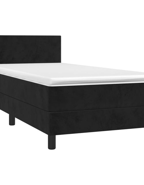 Загрузите изображение в средство просмотра галереи, Pat box spring cu saltea, negru, 90x200 cm, catifea
