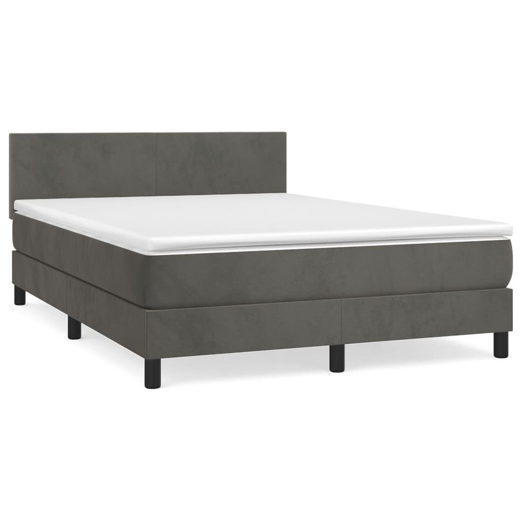 Pat box spring cu saltea, gri închis, 140x190 cm, catifea