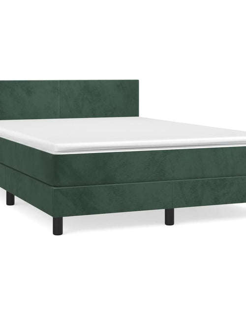 Încărcați imaginea în vizualizatorul Galerie, Pat box spring cu saltea, verde închis, 140x190 cm, catifea
