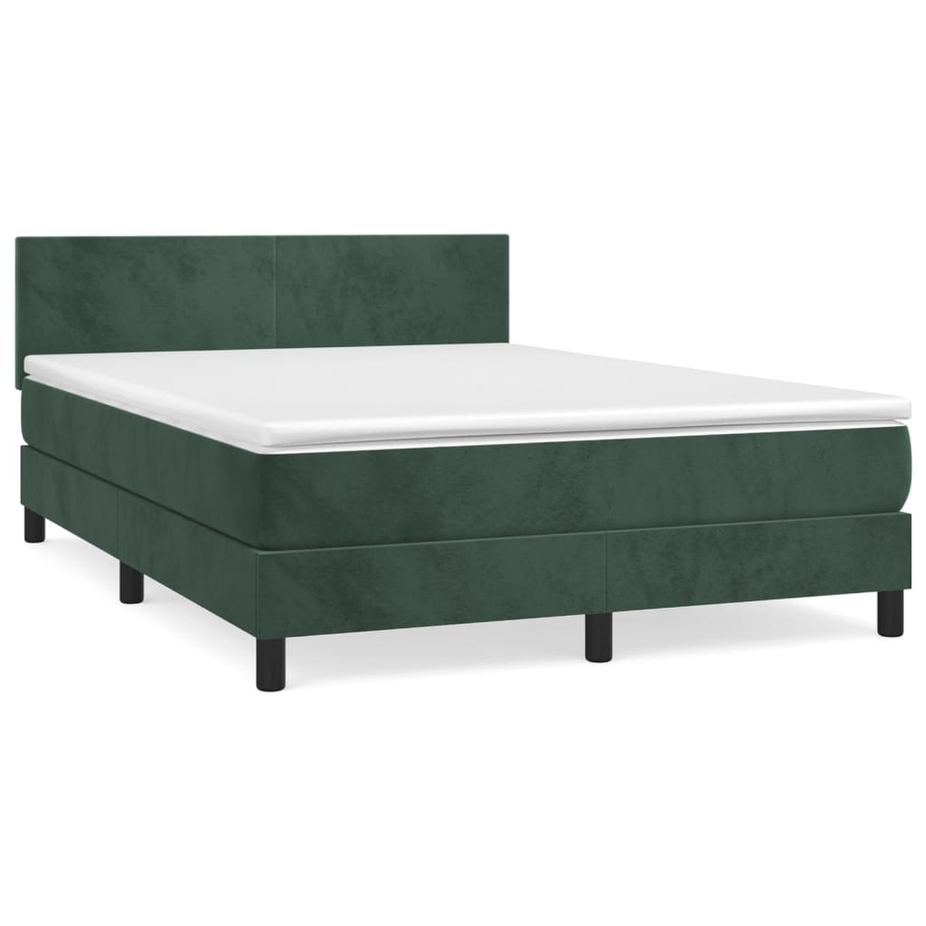 Pat box spring cu saltea, verde închis, 140x190 cm, catifea