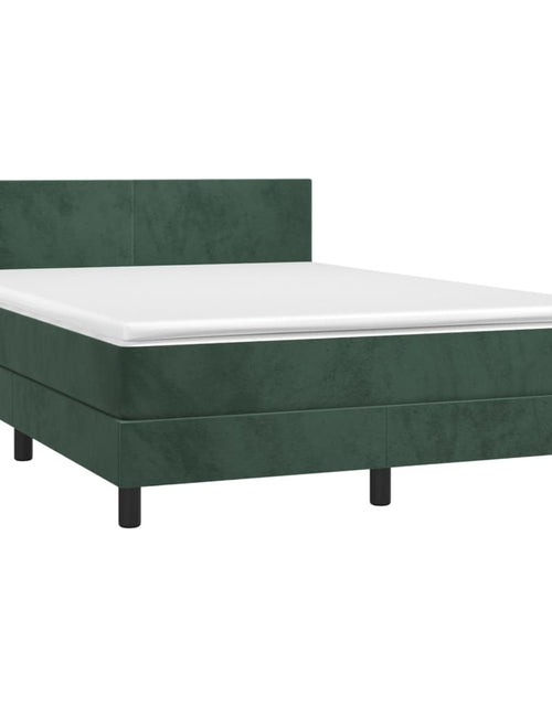 Încărcați imaginea în vizualizatorul Galerie, Pat box spring cu saltea, verde închis, 140x190 cm, catifea
