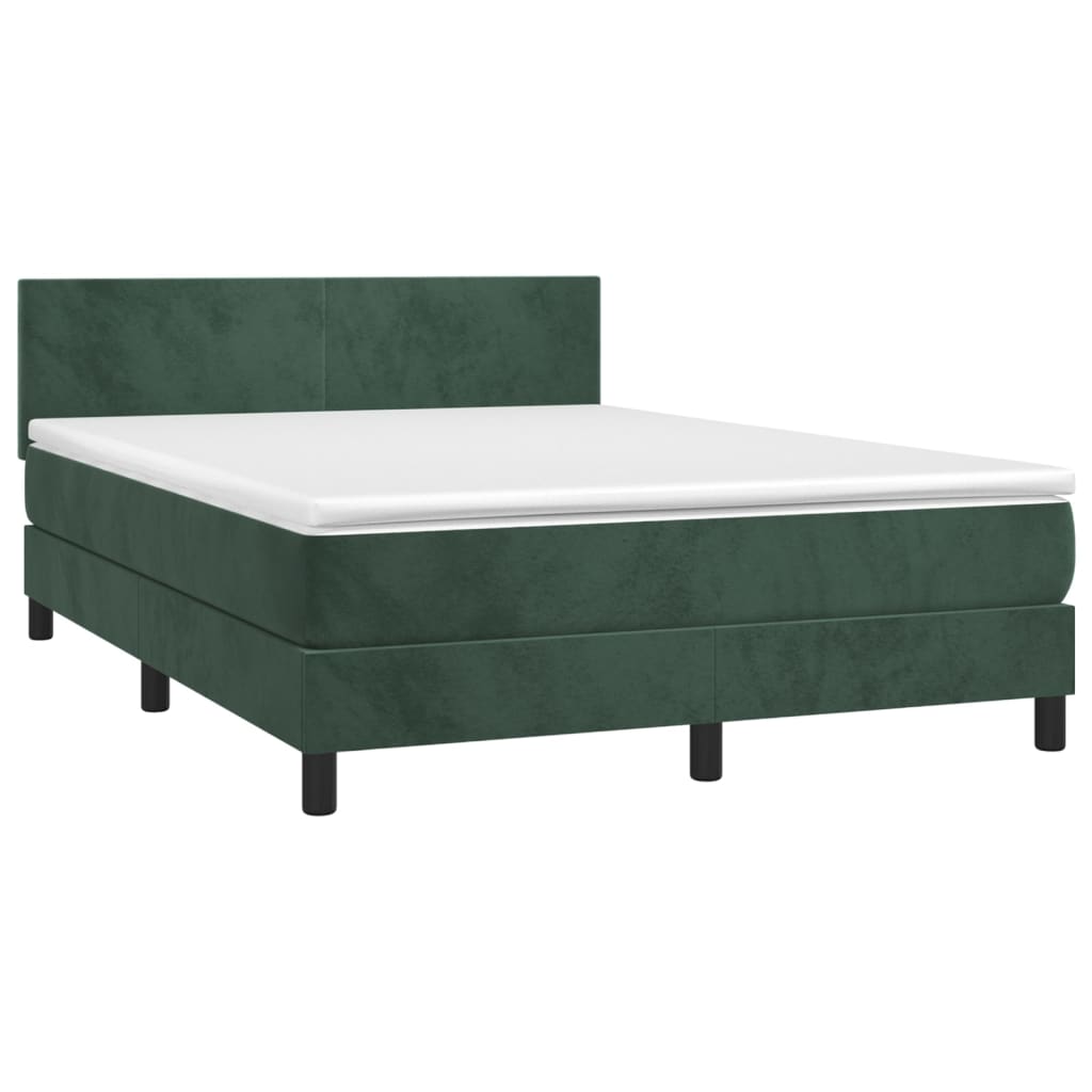 Pat box spring cu saltea, verde închis, 140x190 cm, catifea