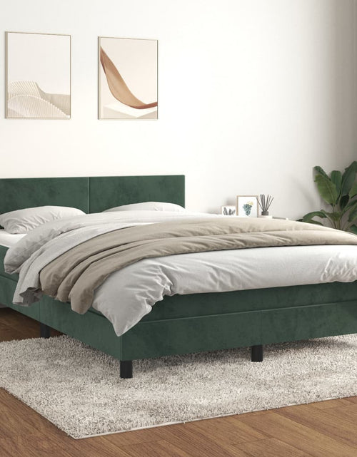 Încărcați imaginea în vizualizatorul Galerie, Pat box spring cu saltea, verde închis, 140x190 cm, catifea
