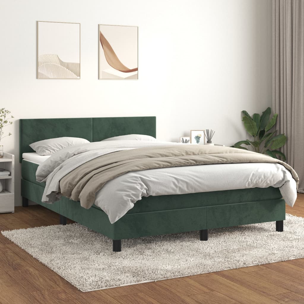 Pat box spring cu saltea, verde închis, 140x190 cm, catifea