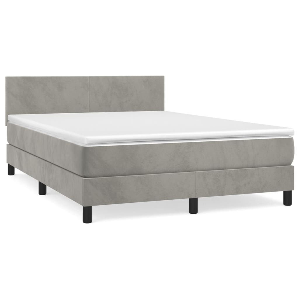 Pat box spring cu saltea, gri deschis, 140x200 cm, catifea