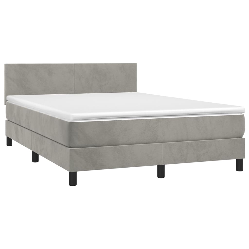 Pat box spring cu saltea, gri deschis, 140x200 cm, catifea