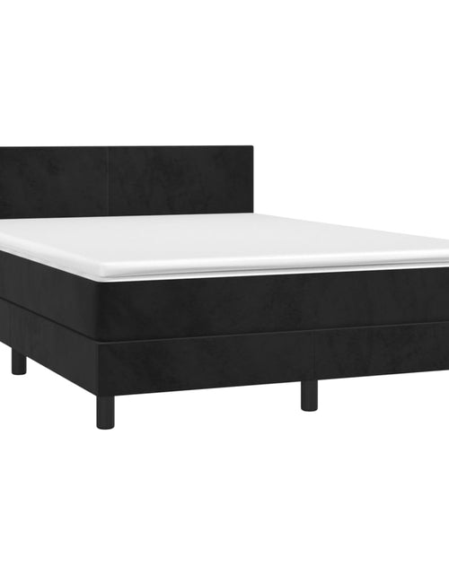 Загрузите изображение в средство просмотра галереи, Pat box spring cu saltea, negru, 140x200 cm, catifea
