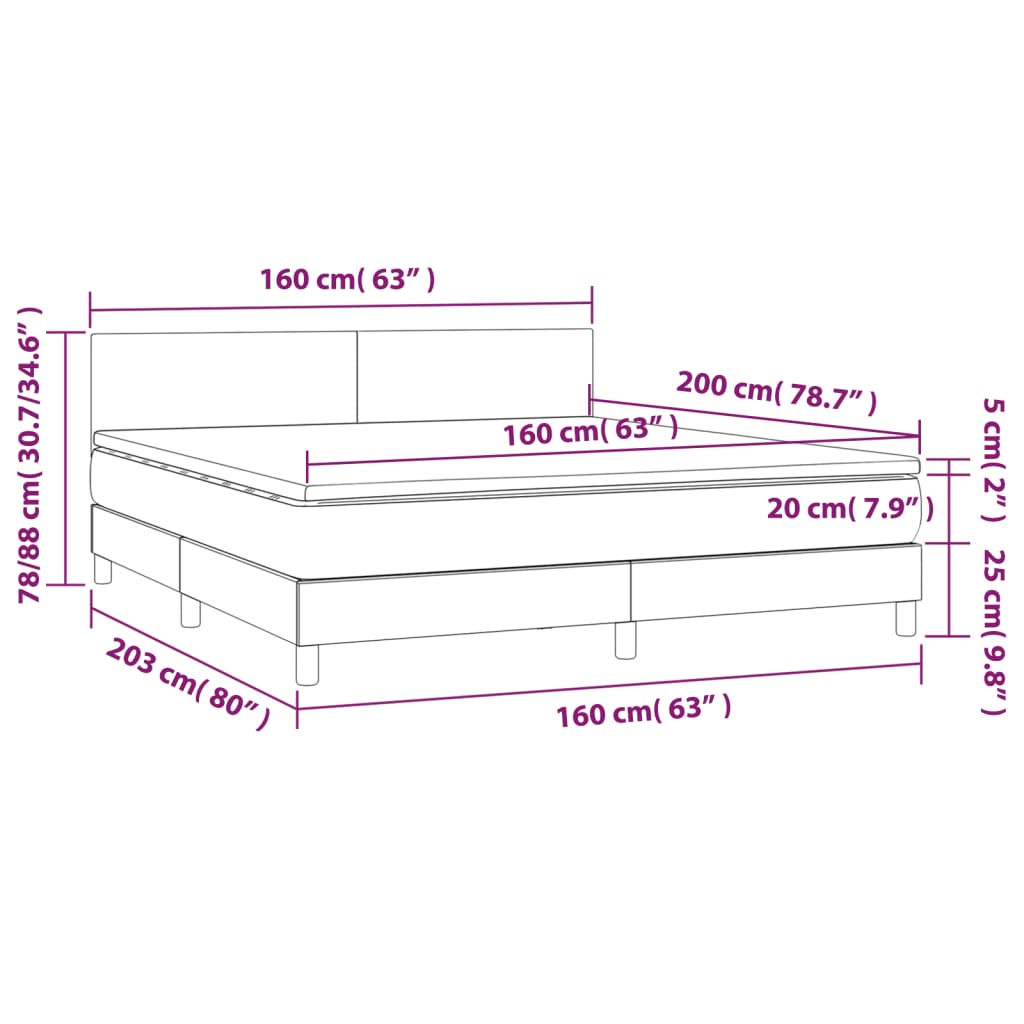 Pat box spring cu saltea, gri deschis, 160x200 cm, catifea