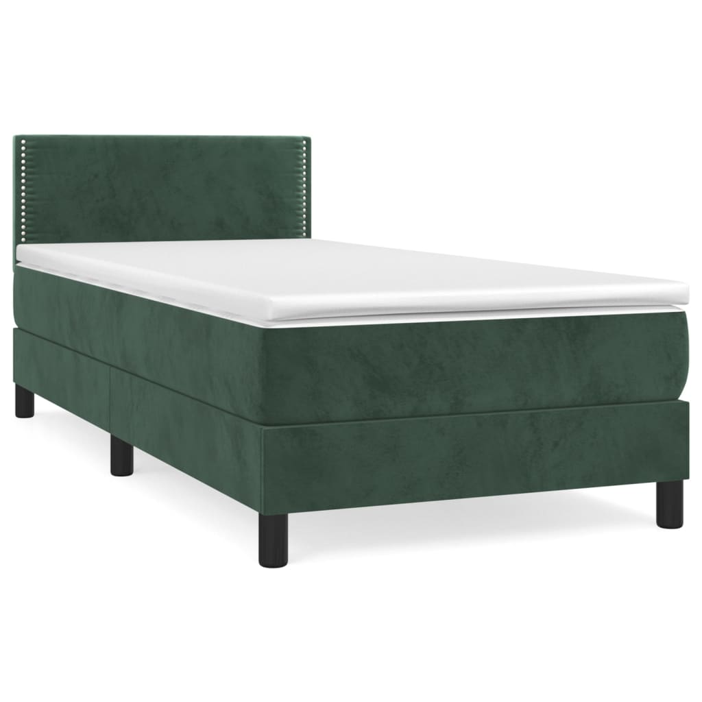 Pat box spring cu saltea, verde închis, 80x200 cm, catifea