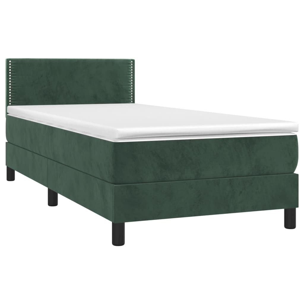 Pat box spring cu saltea, verde închis, 80x200 cm, catifea