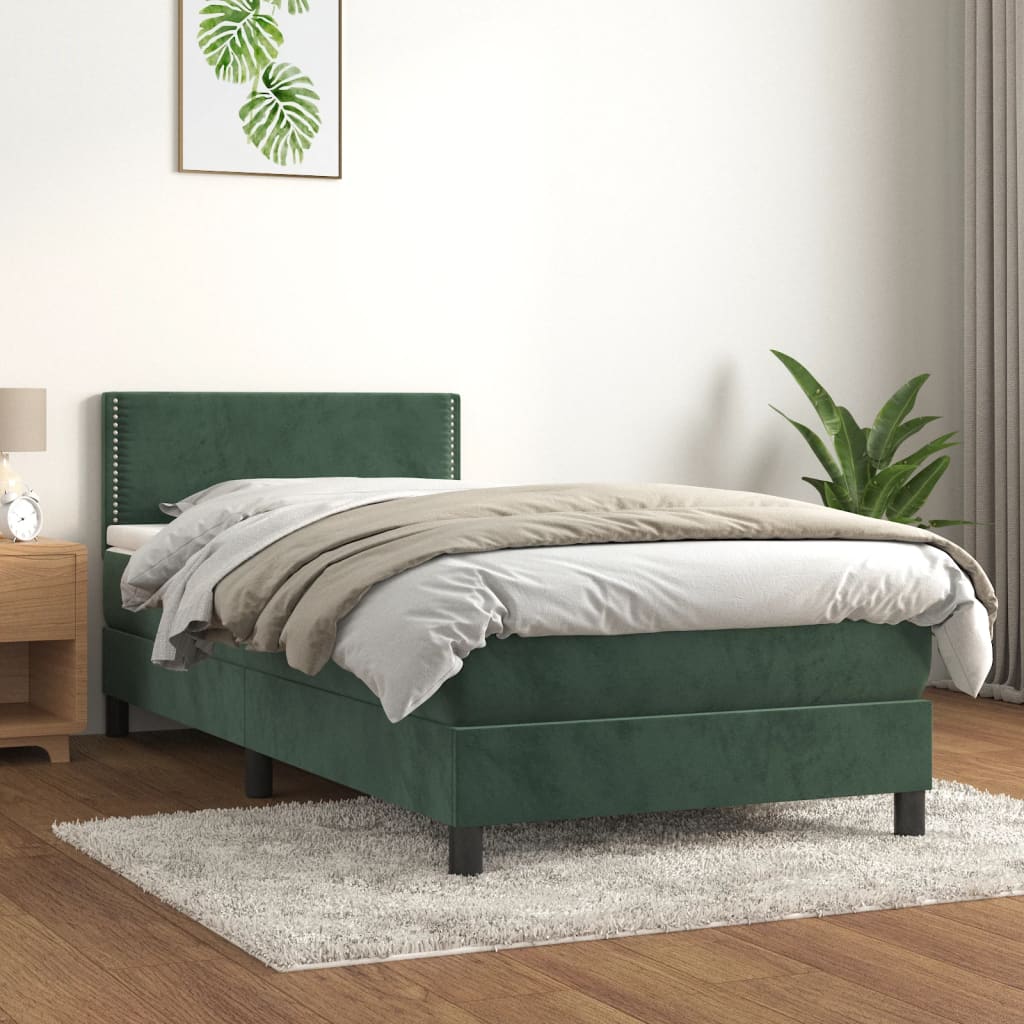 Pat box spring cu saltea, verde închis, 80x200 cm, catifea