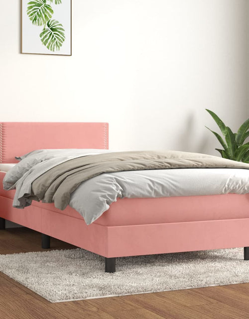 Загрузите изображение в средство просмотра галереи, Pat box spring cu saltea, roz, 100x200 cm, catifea
