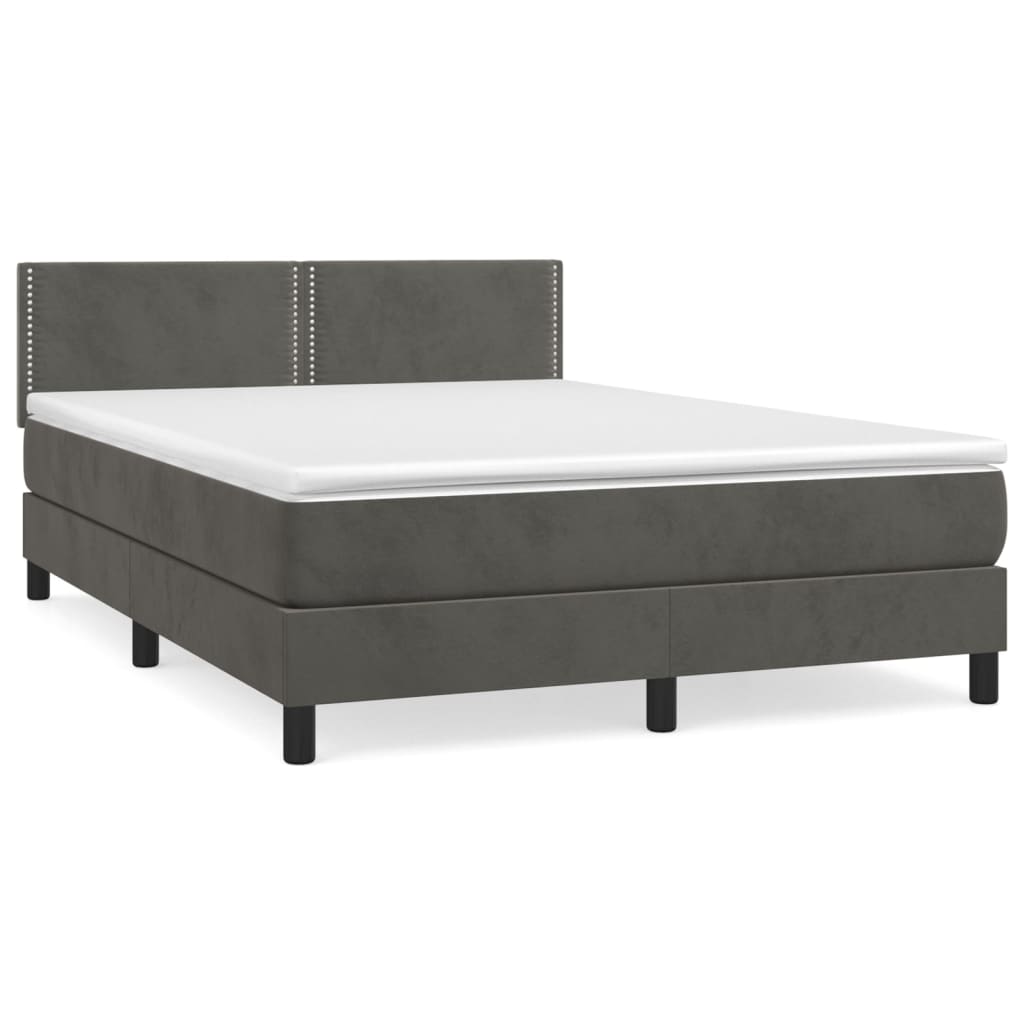 Pat box spring cu saltea, gri închis, 140x190 cm, catifea