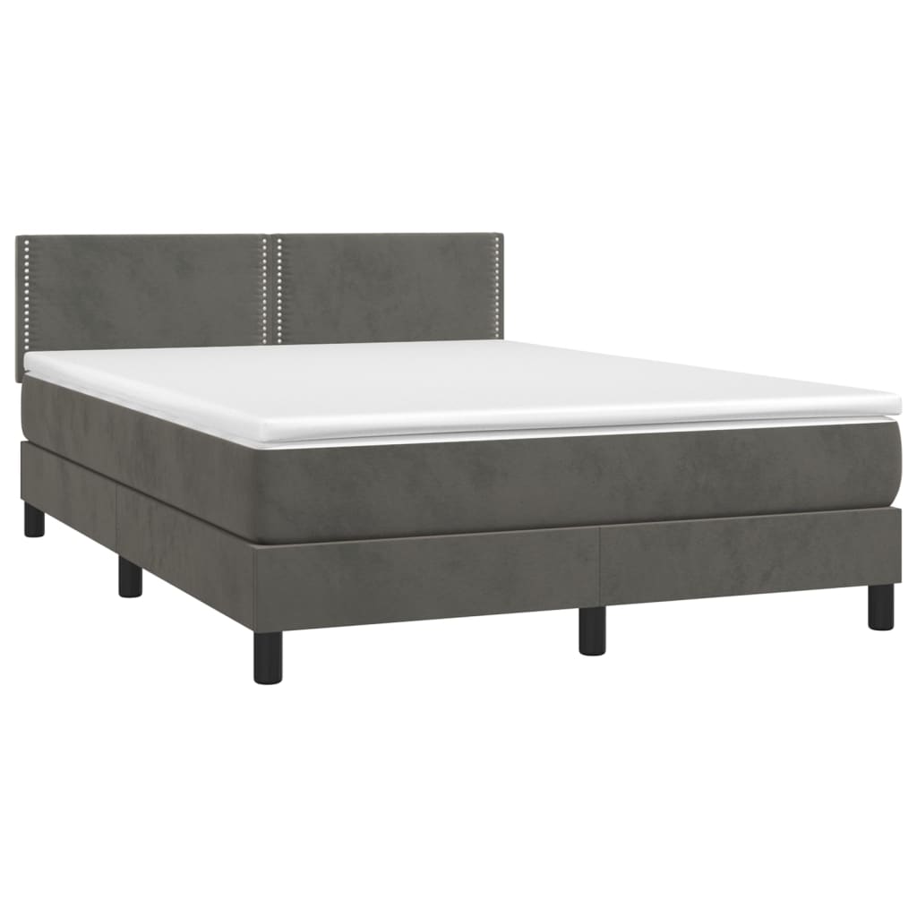 Pat box spring cu saltea, gri închis, 140x190 cm, catifea