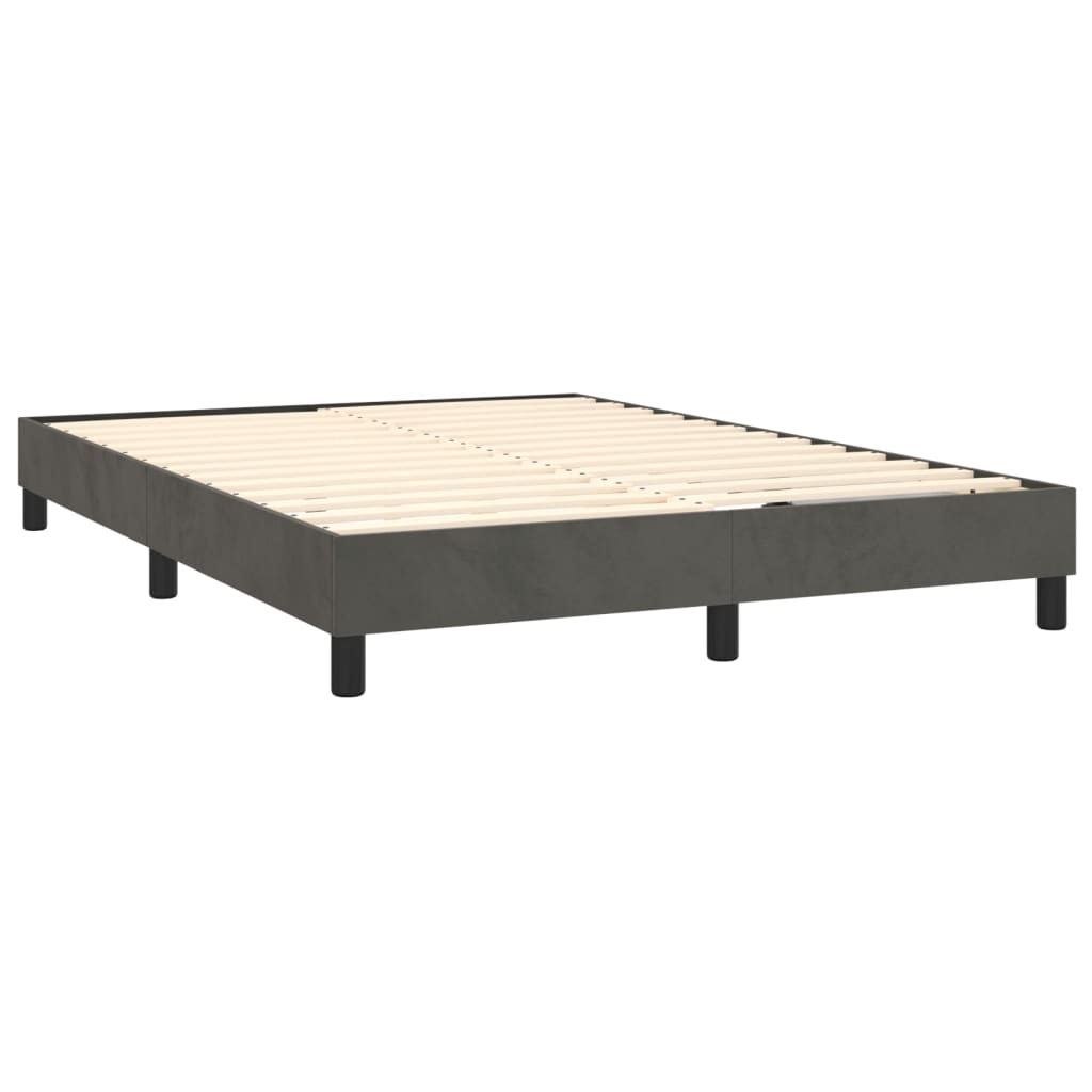 Pat box spring cu saltea, gri închis, 140x190 cm, catifea