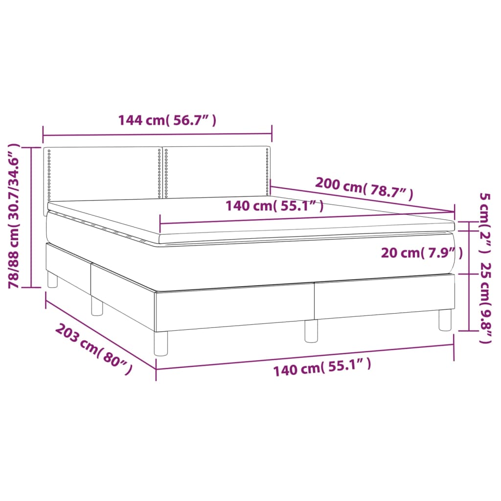 Pat box spring cu saltea, gri închis, 140x200 cm, catifea