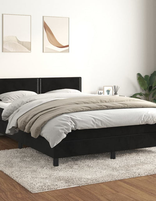 Загрузите изображение в средство просмотра галереи, Pat box spring cu saltea, negru, 140x200 cm, catifea
