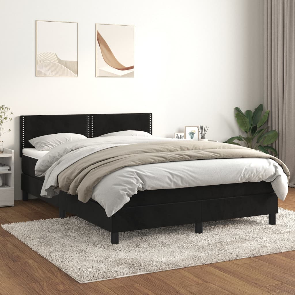 Pat box spring cu saltea, negru, 140x200 cm, catifea