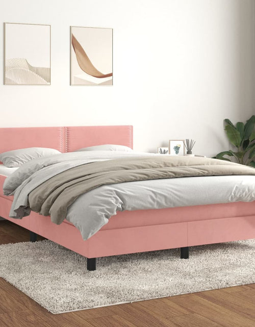 Загрузите изображение в средство просмотра галереи, Pat box spring cu saltea, roz, 140x200 cm, catifea
