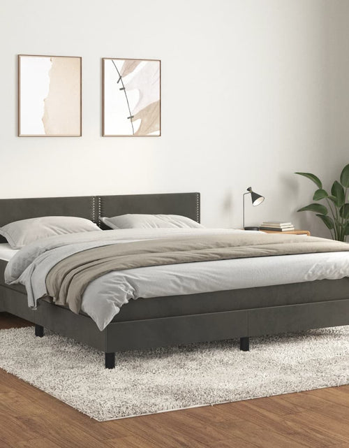 Загрузите изображение в средство просмотра галереи, Pat box spring cu saltea, gri închis, 160x200 cm, catifea
