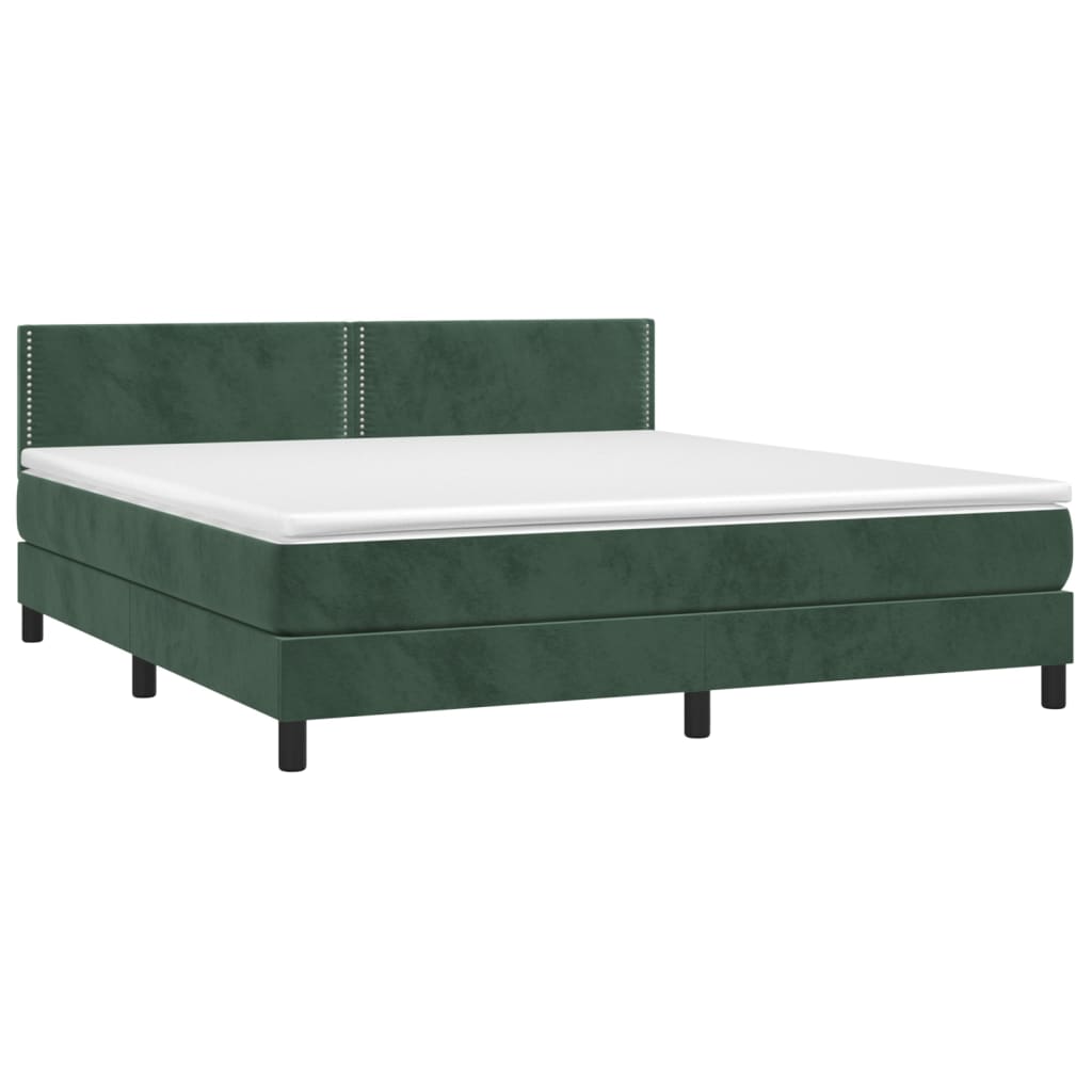 Pat box spring cu saltea, verde închis, 180x200 cm, catifea