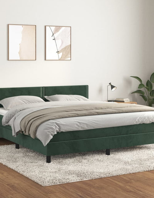 Загрузите изображение в средство просмотра галереи, Pat box spring cu saltea, verde închis, 180x200 cm, catifea
