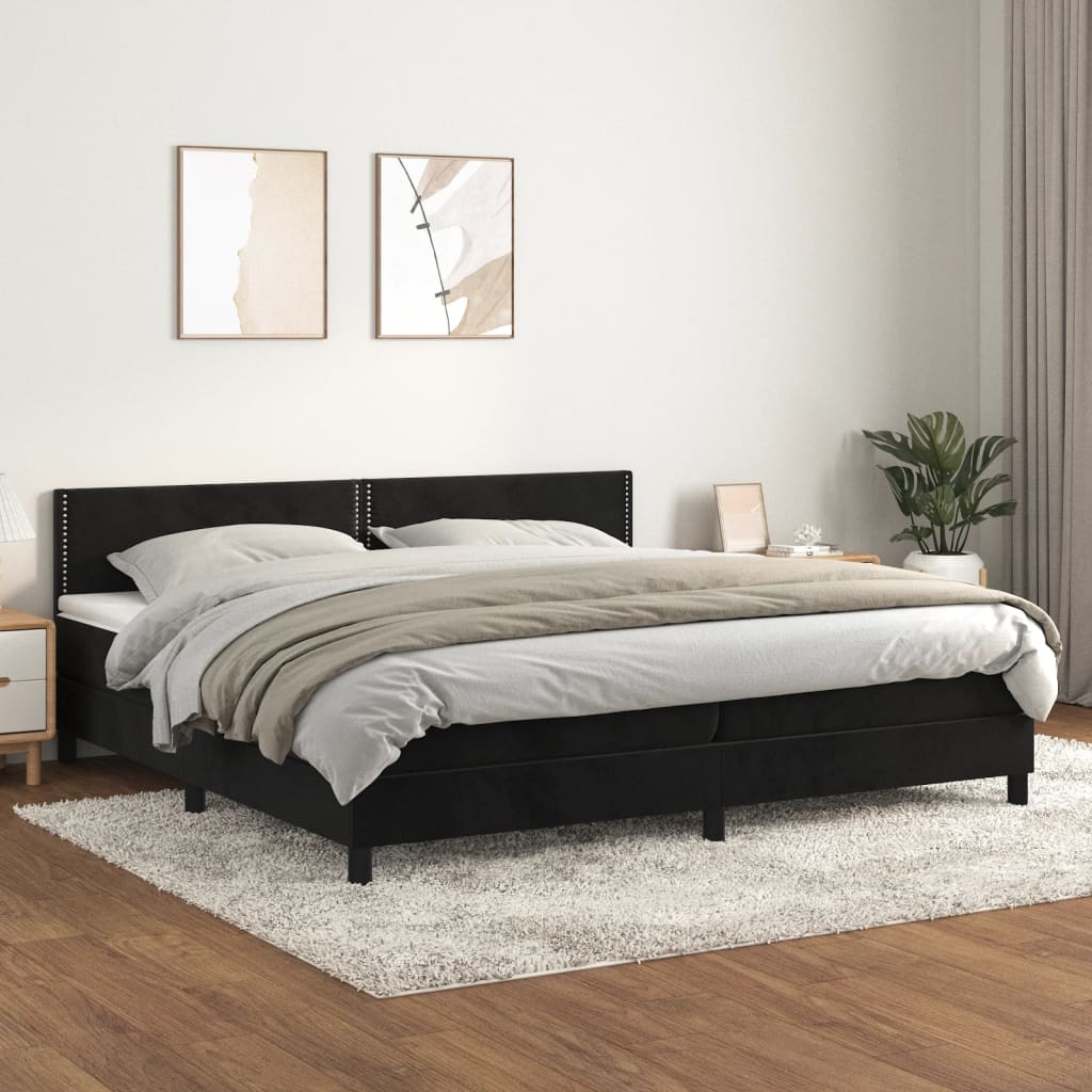 Pat box spring cu saltea, negru, 200x200 cm, catifea