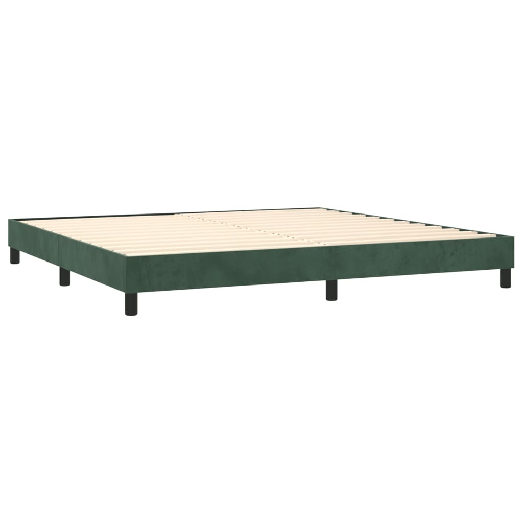 Pat box spring cu saltea, verde închis, 200x200 cm, catifea