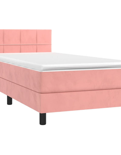 Загрузите изображение в средство просмотра галереи, Pat box spring cu saltea, roz, 80x200 cm, catifea
