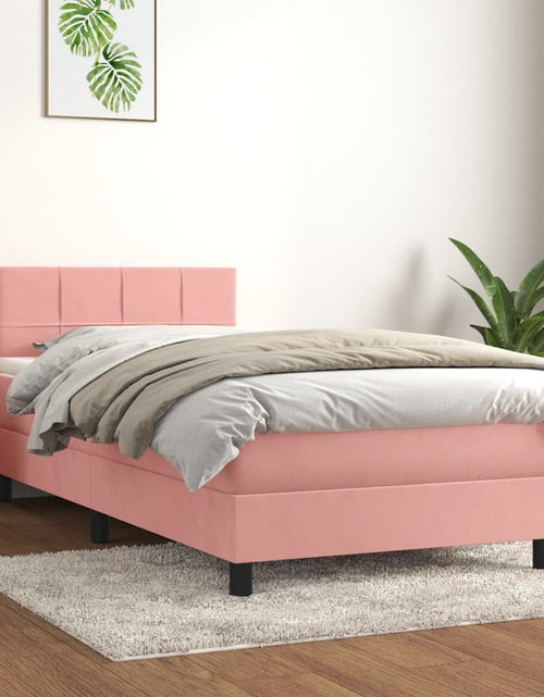 Загрузите изображение в средство просмотра галереи, Pat box spring cu saltea, roz, 80x200 cm, catifea
