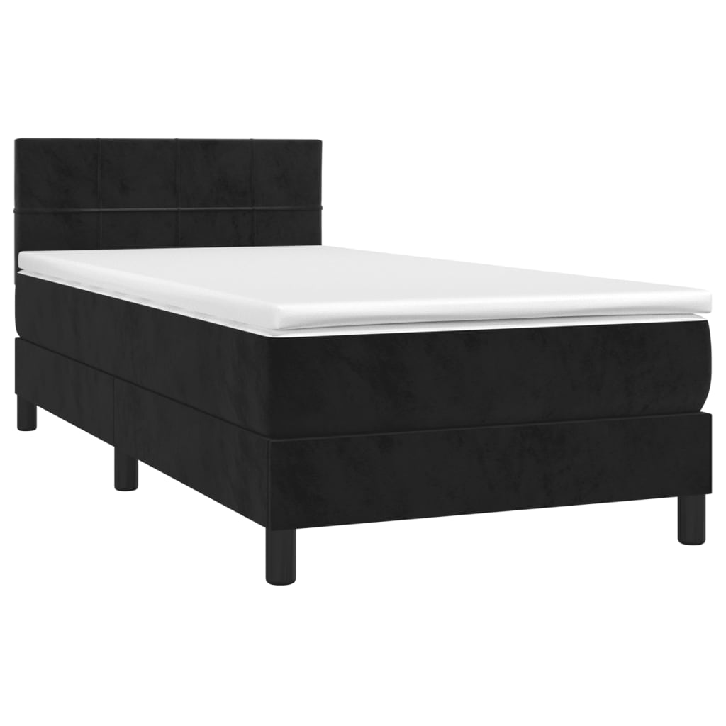 Pat box spring cu saltea, negru, 90x190 cm, catifea