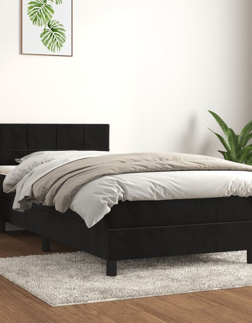 Загрузите изображение в средство просмотра галереи, Pat box spring cu saltea, negru, 90x190 cm, catifea
