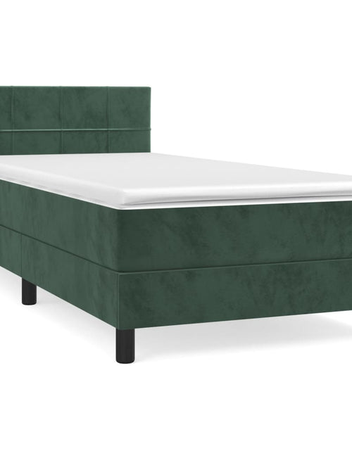 Загрузите изображение в средство просмотра галереи, Pat box spring cu saltea, verde închis, 90x190 cm, catifea
