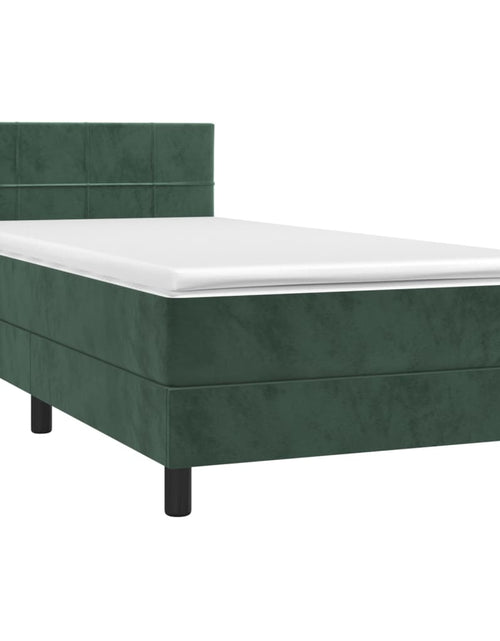 Загрузите изображение в средство просмотра галереи, Pat box spring cu saltea, verde închis, 90x190 cm, catifea
