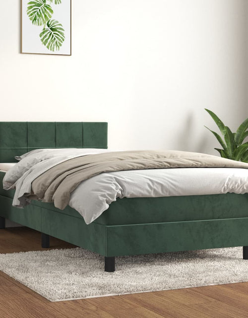 Загрузите изображение в средство просмотра галереи, Pat box spring cu saltea, verde închis, 90x190 cm, catifea
