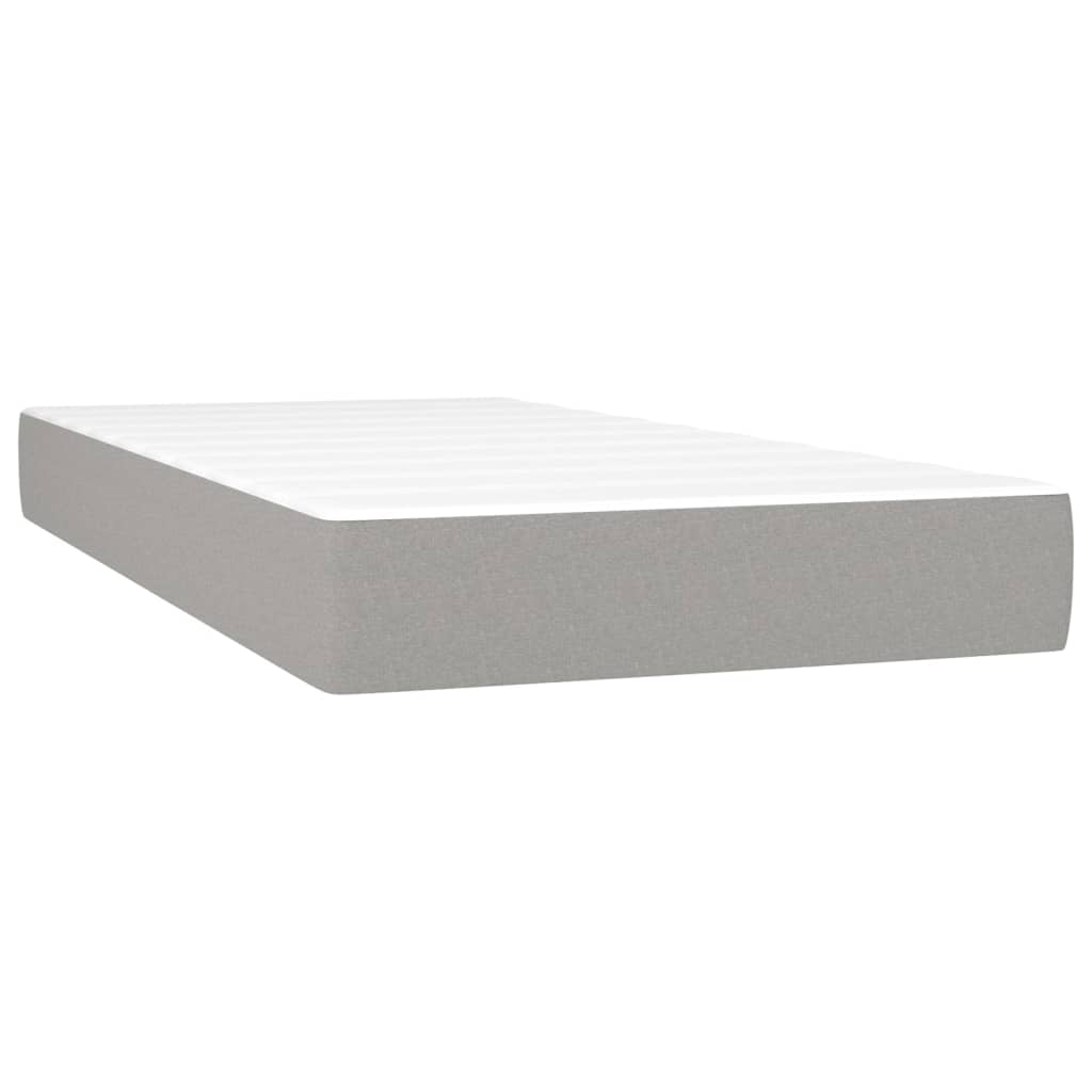 Pat box spring cu saltea, gri deschis, 90x200 cm, catifea