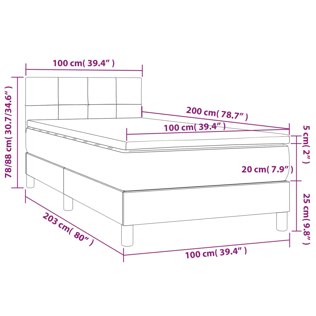 Pat box spring cu saltea, albastru închis, 100x200 cm, catifea