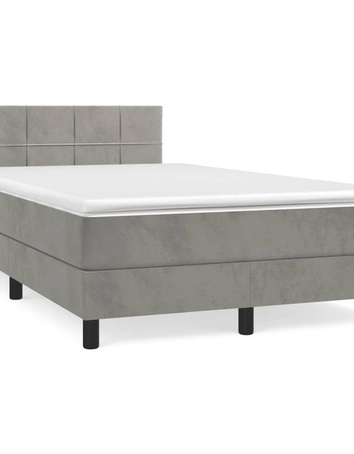 Загрузите изображение в средство просмотра галереи, Pat box spring cu saltea, gri deschis, 120x200 cm, catifea
