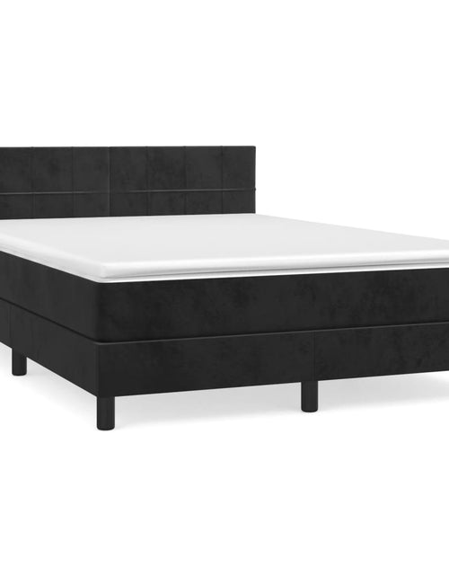 Загрузите изображение в средство просмотра галереи, Pat box spring cu saltea, negru, 140x190 cm, catifea
