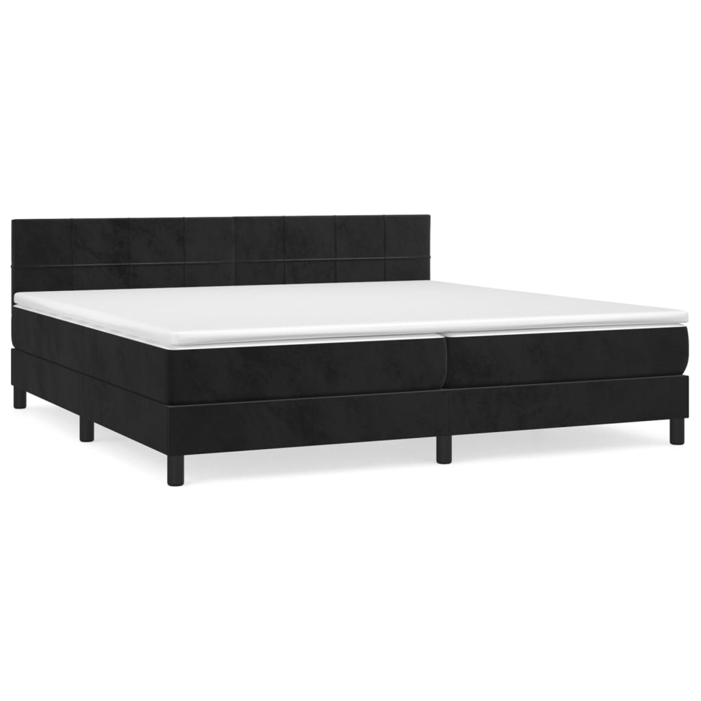 Pat box spring cu saltea, negru, 200x200 cm, catifea