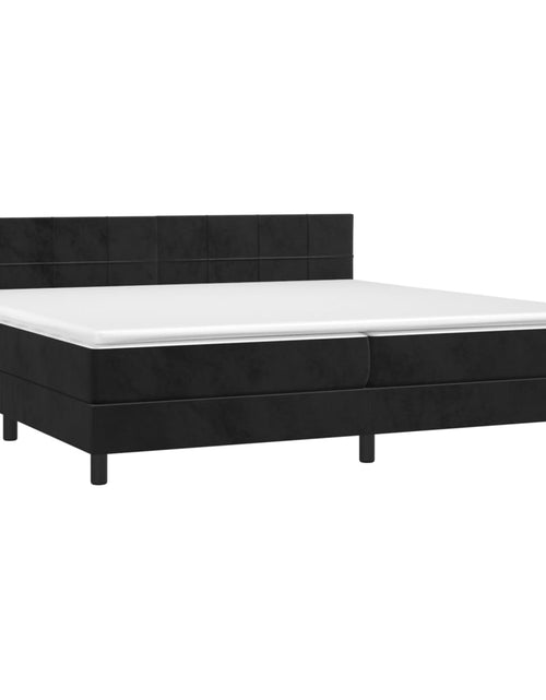 Загрузите изображение в средство просмотра галереи, Pat box spring cu saltea, negru, 200x200 cm, catifea
