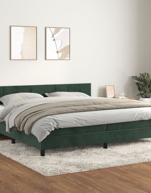 Загрузите изображение в средство просмотра галереи, Pat box spring cu saltea, verde închis, 200x200 cm, catifea
