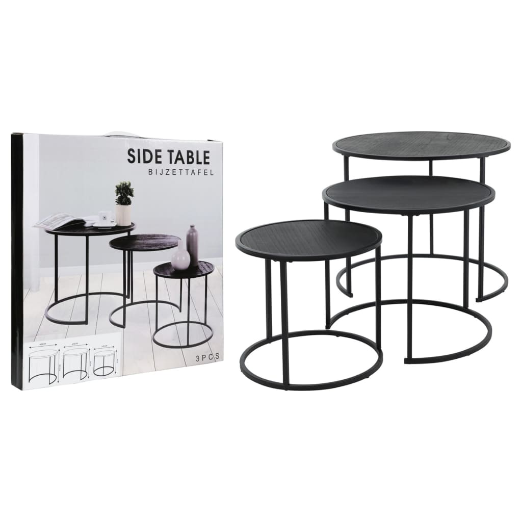 H&S Collection Set de mese laterale, 3 piese, negru