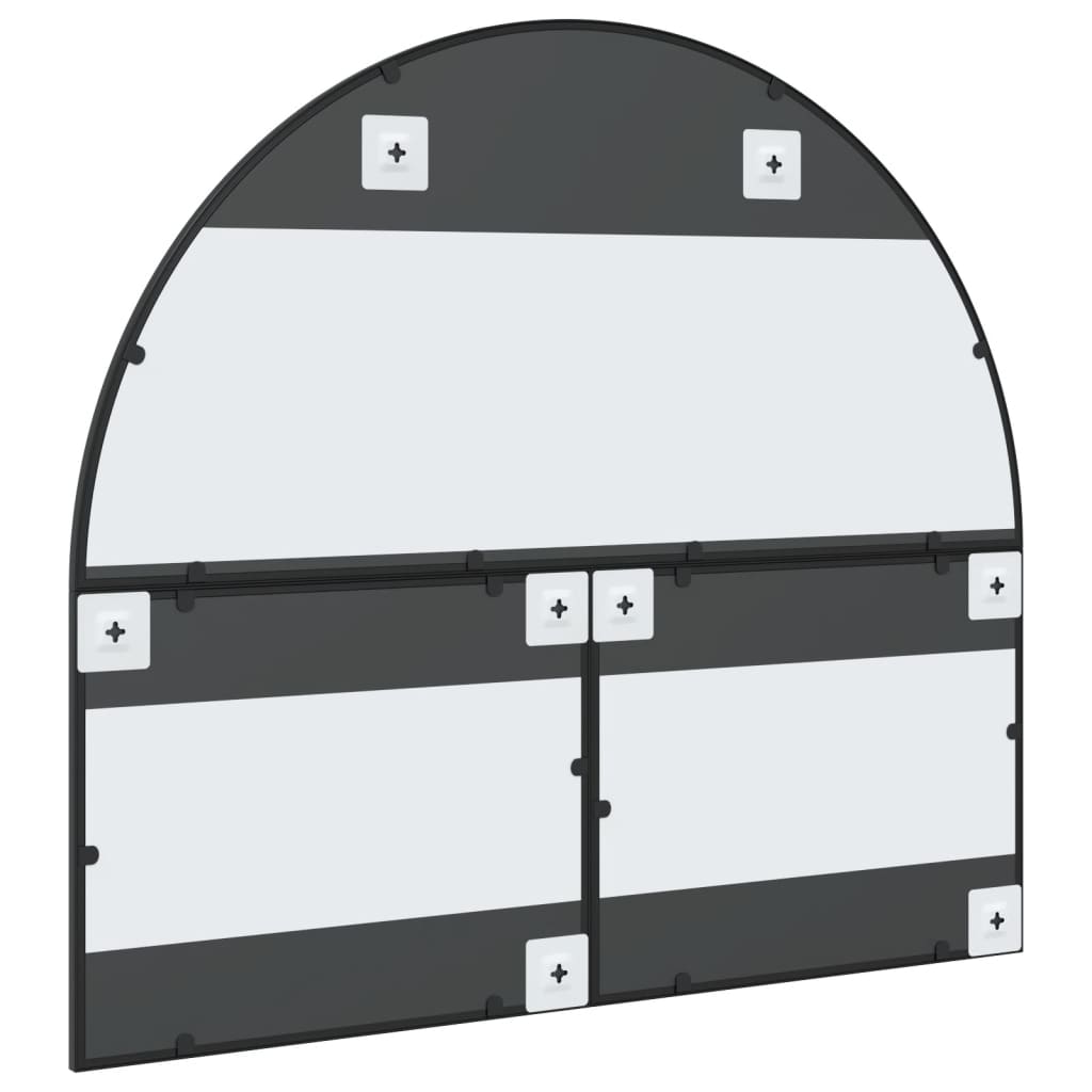 Oglindă de perete, negru, 100x90 cm, arcuită, fier