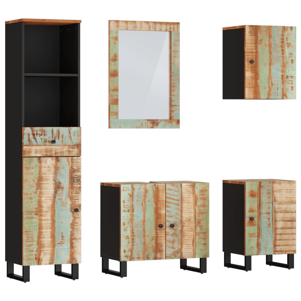 Set mobilier de baie, 5 piese, lemn masiv reciclat - Lando